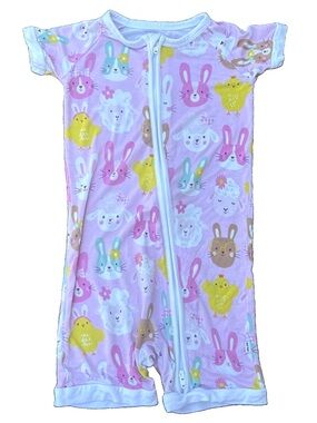 Girls Little Sleepies Pink Easter Bunny Shorty Zip Romper Pajamas